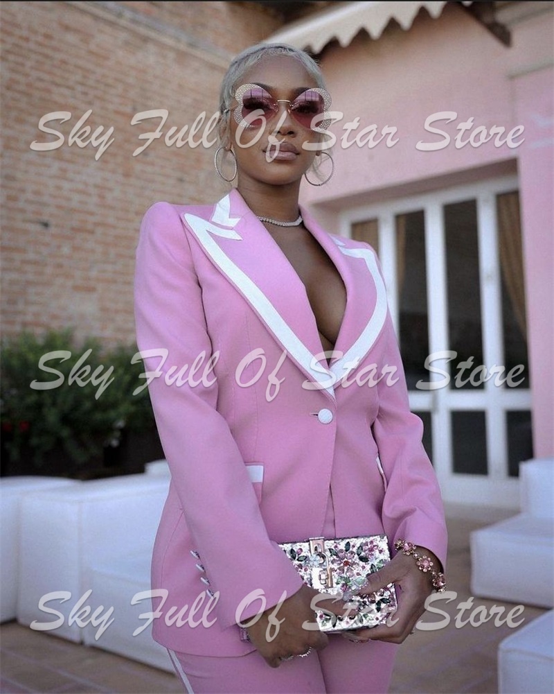 Women Formal Party Wear Dress - Elegant Pink White Contrast Piping Women