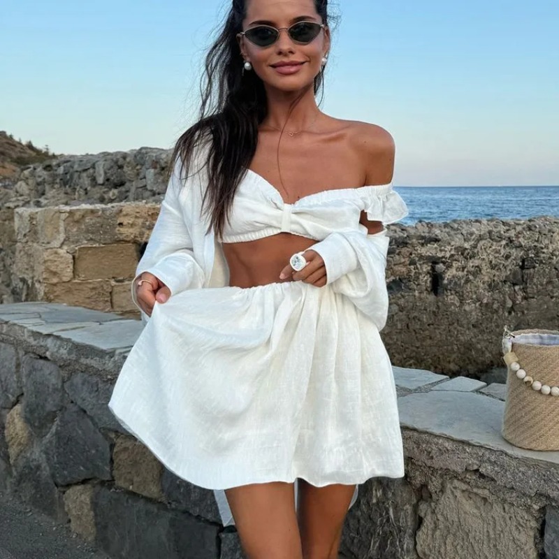 Women Formal Wear For Summer - Tank Top Puffy Mini Skirt Two