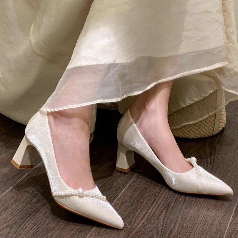 Women Formal Wear For Summer - Elegant Pearl Embellished Pointed Toe Block