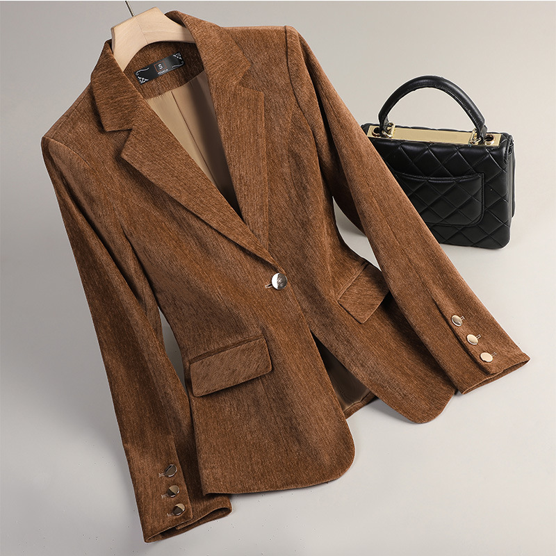 Women Formal Wear With Blazer - Yellow Gold Velvet Blazer Women Autumn
