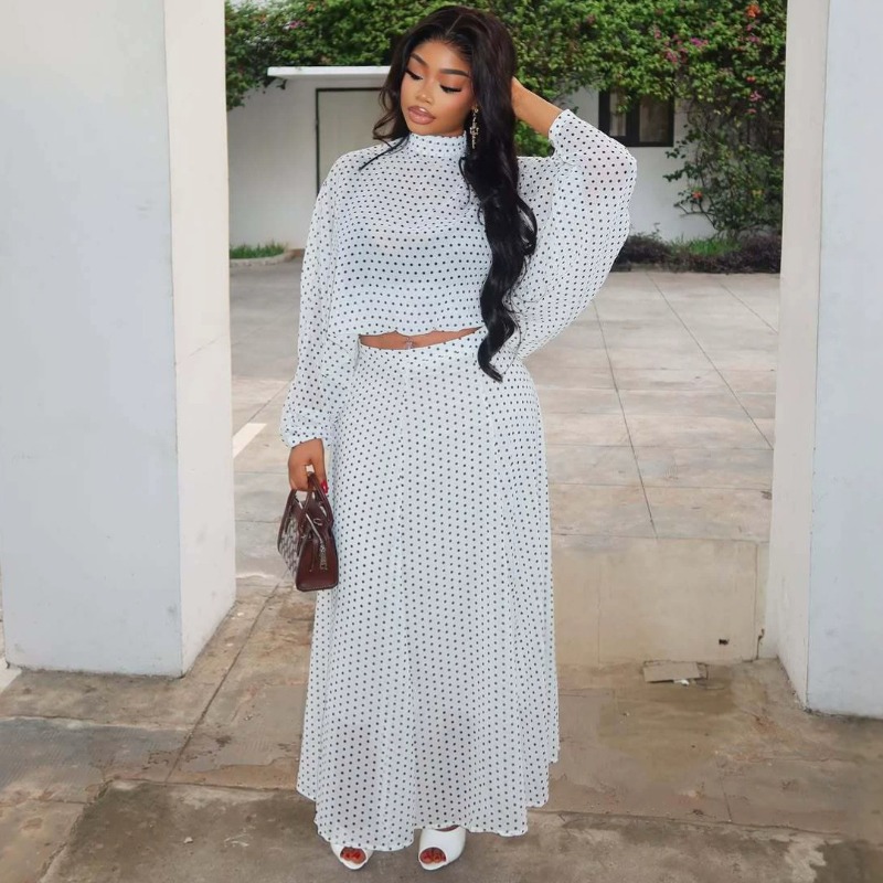 Women Formal Wear For Summer - African Women Polka Dot Chiffon Suit