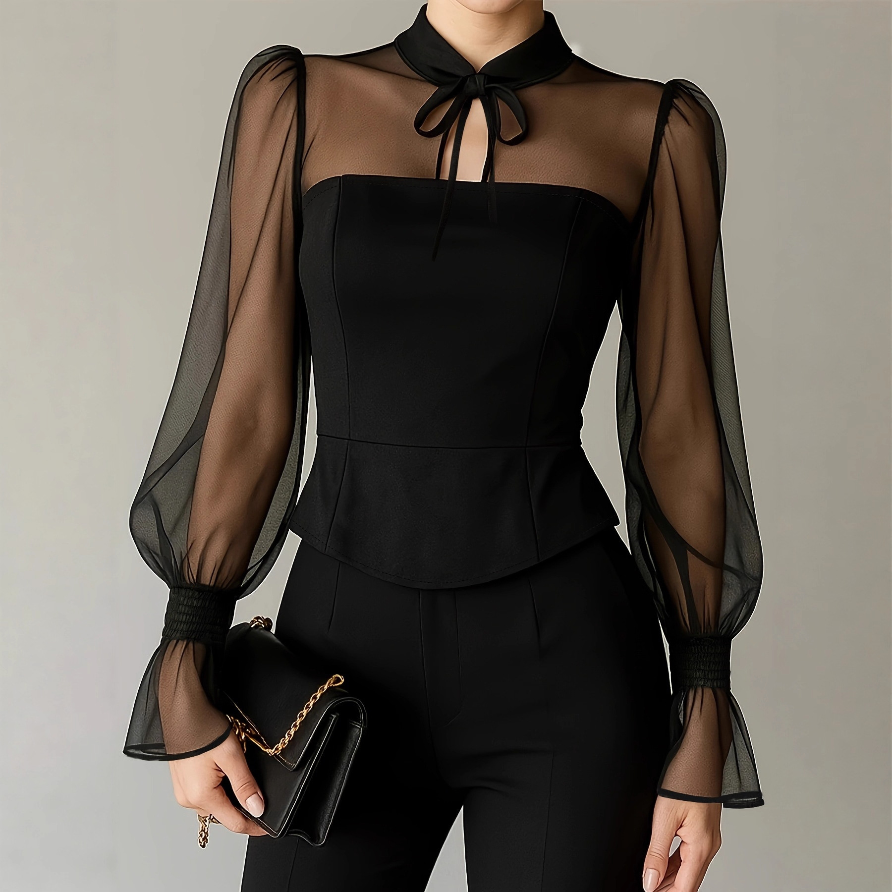Women Formal Blouses For Evening Wear - Elegant Puff Sleeve Blouse for Women