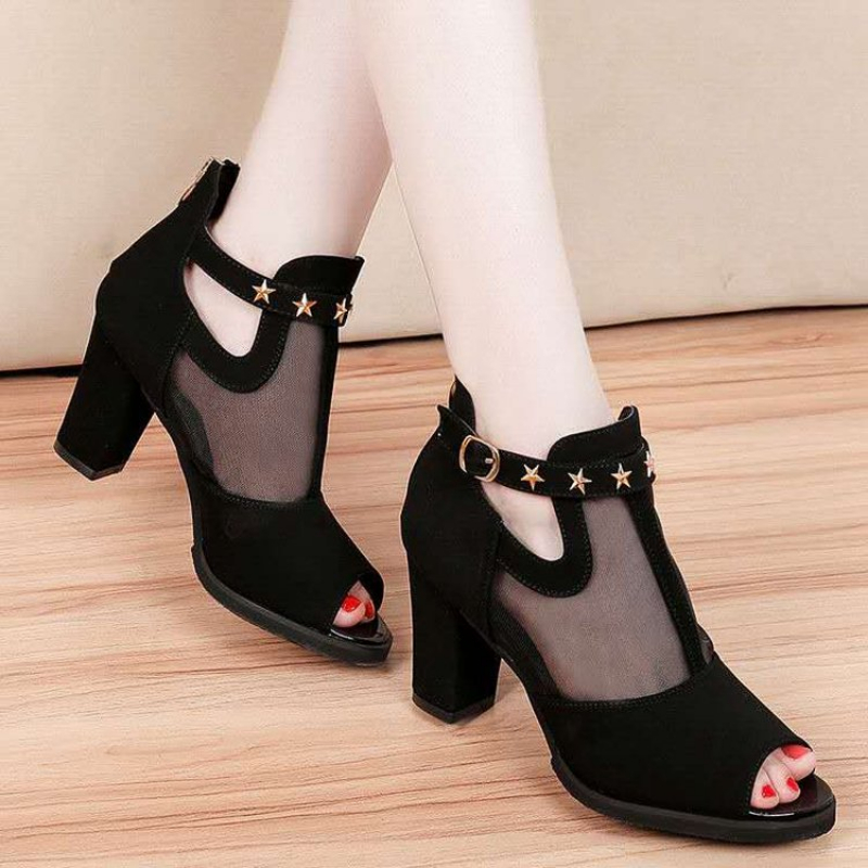 Women Formal Wear For Summer - Mesh Peep Toe Block High Heels