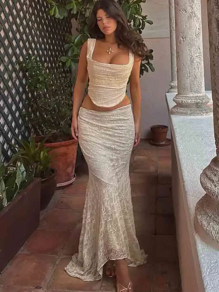 White Lace Vintage Sexy Two Pi - Women Formal Wear For Summer 评论和价格