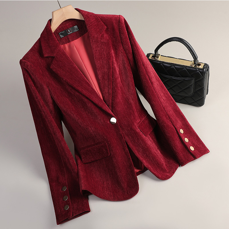 Yellow Gold Velvet Blazer Wome - Women Formal Wear With Blazer 评论和价格
