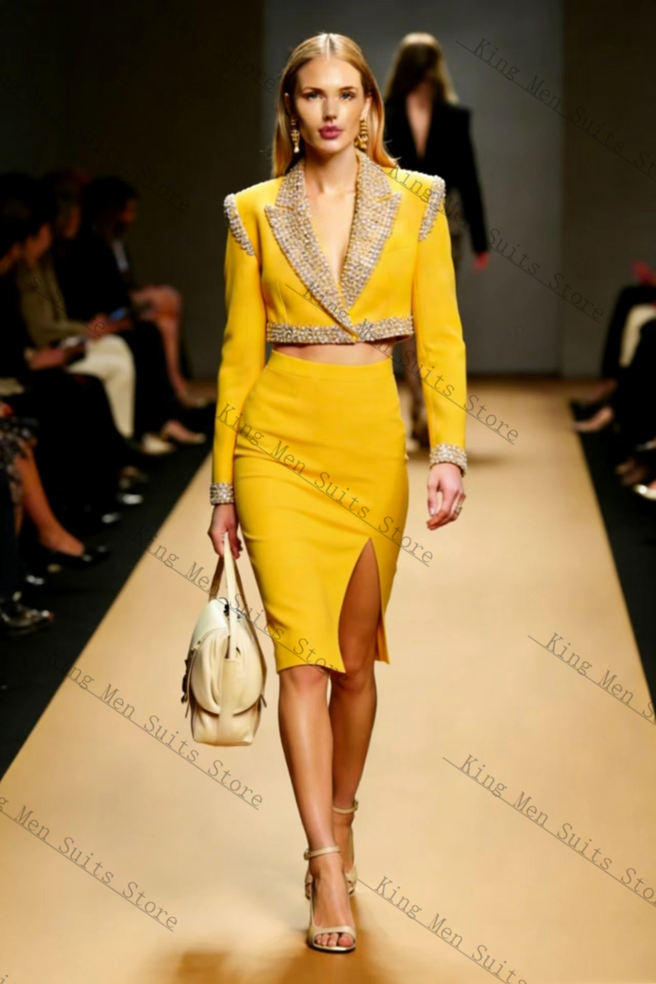 Yellow Crystals Women Suit Ski - Women Formal Party Wear Dress 评论和价格
