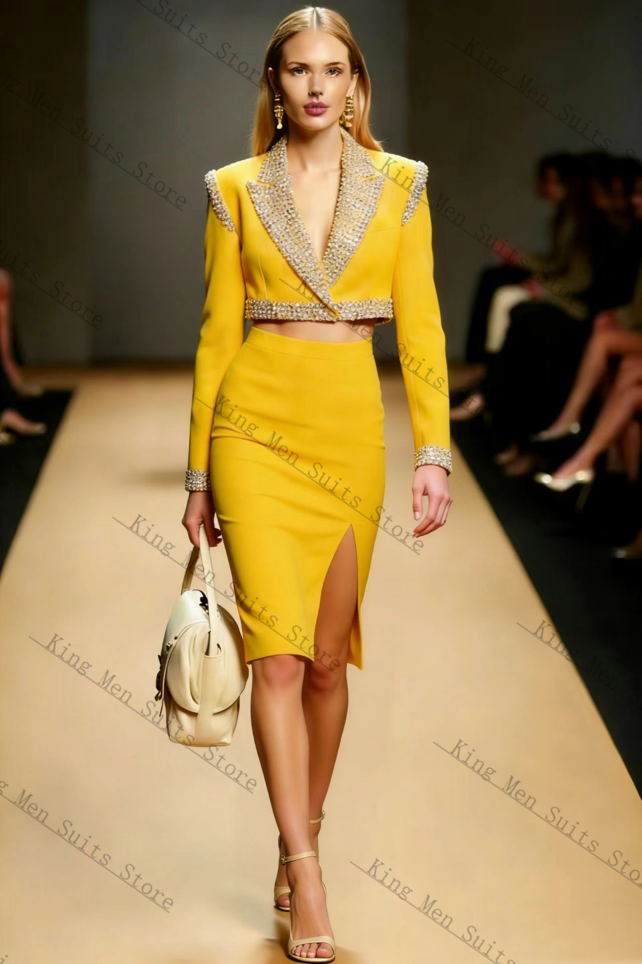 Yellow Crystals Women Suit Ski - Women Formal Party Wear Dress 评论和价格