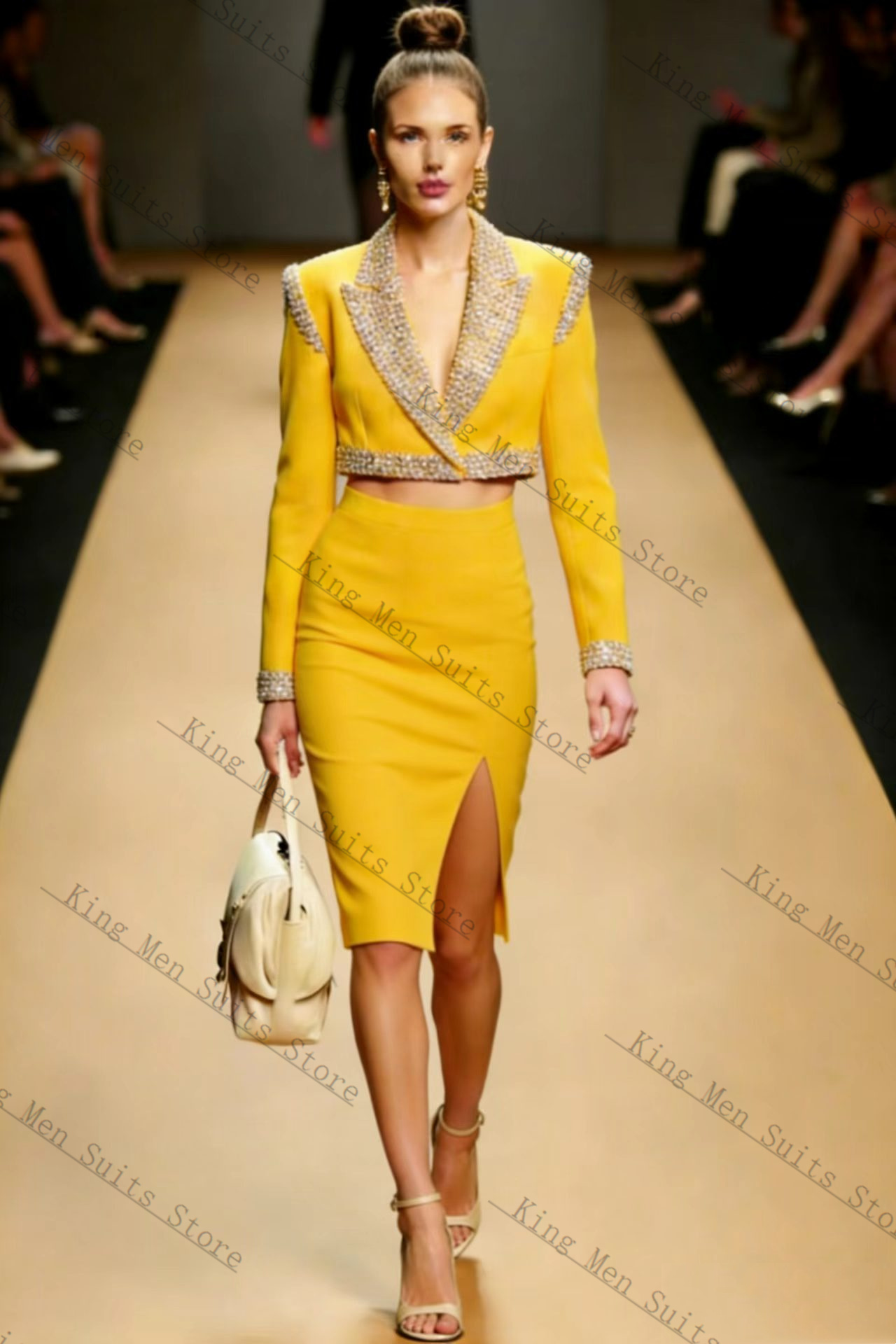 Yellow Crystals Women Suit Ski - Women Formal Party Wear Dress 评论和价格