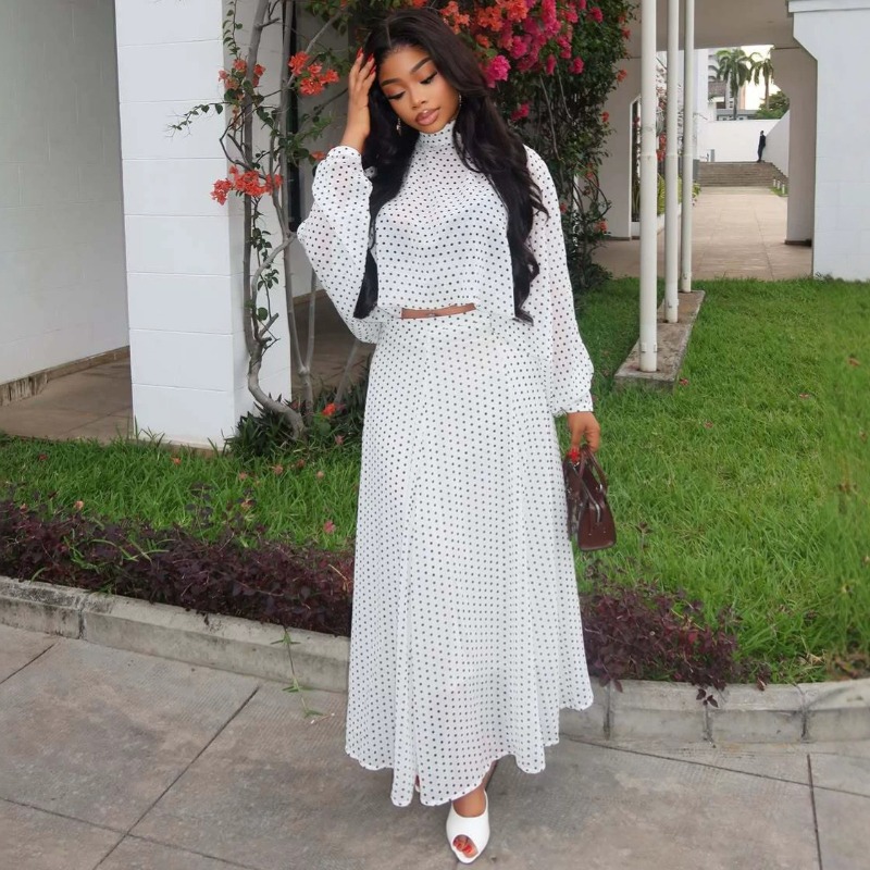 African Women Polka Dot Chiffo - Women Formal Wear For Summer 评论和价格