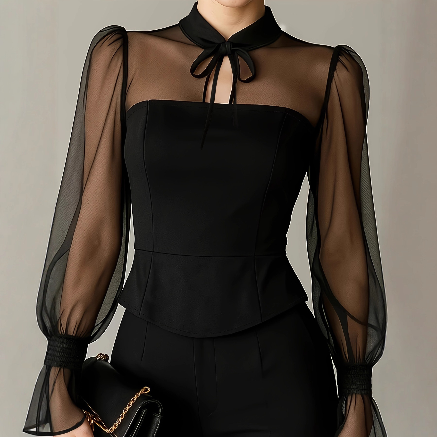 Elegant Puff Sleeve Blouse for - Women Formal Blouses For Evening Wear 评论和价格
