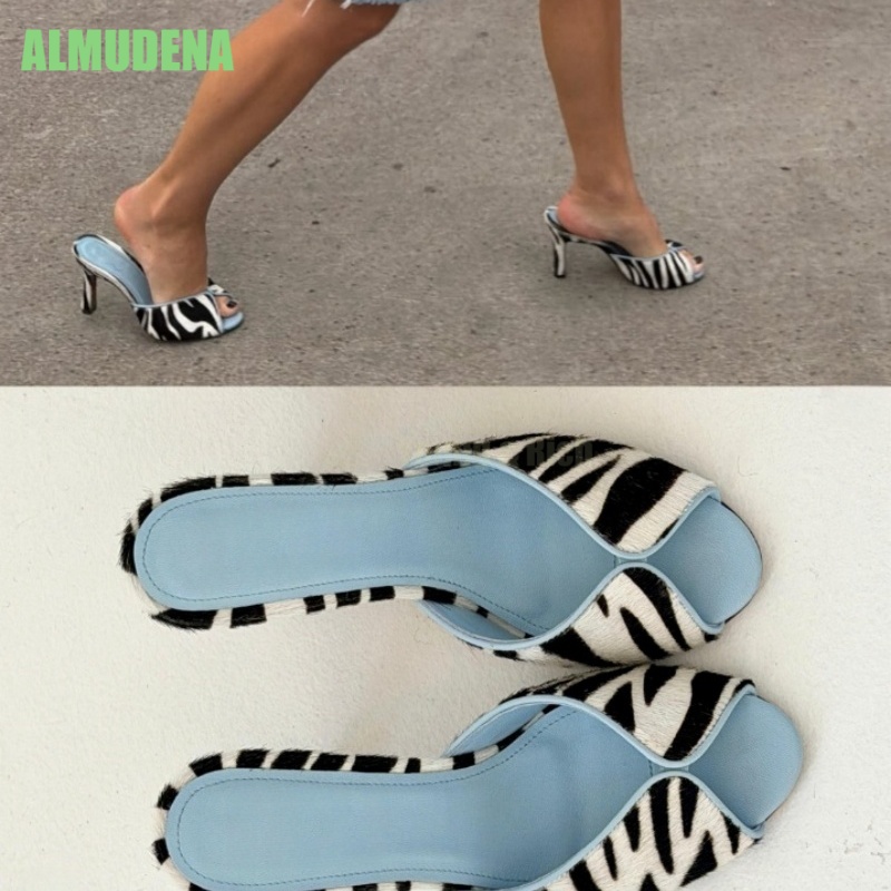 Zebra Print V-Cut Peep Toe Mul - Kitten Heel Women 评论和价格