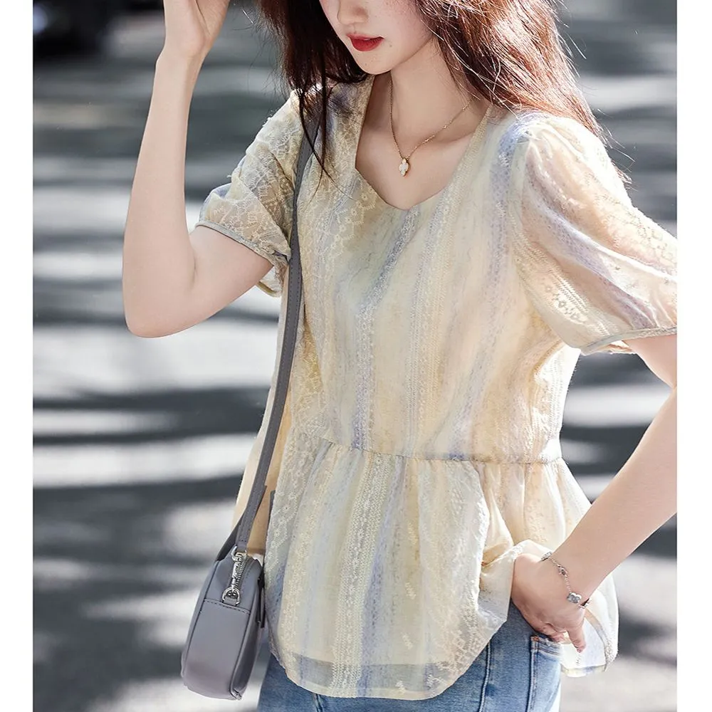 Women Korean Style Loose Puff  - Women Formal Blouses For Evening Wear 评论和价格