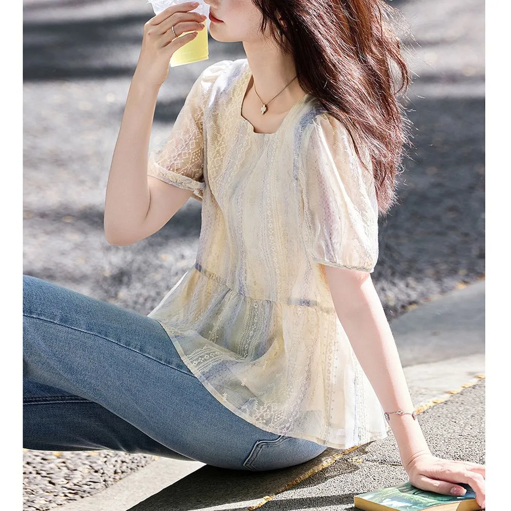 Women Korean Style Loose Puff  - Women Formal Blouses For Evening Wear 评论和价格