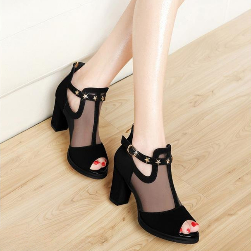 Mesh Peep Toe Block High Heels - Women Formal Wear For Summer 评论和价格