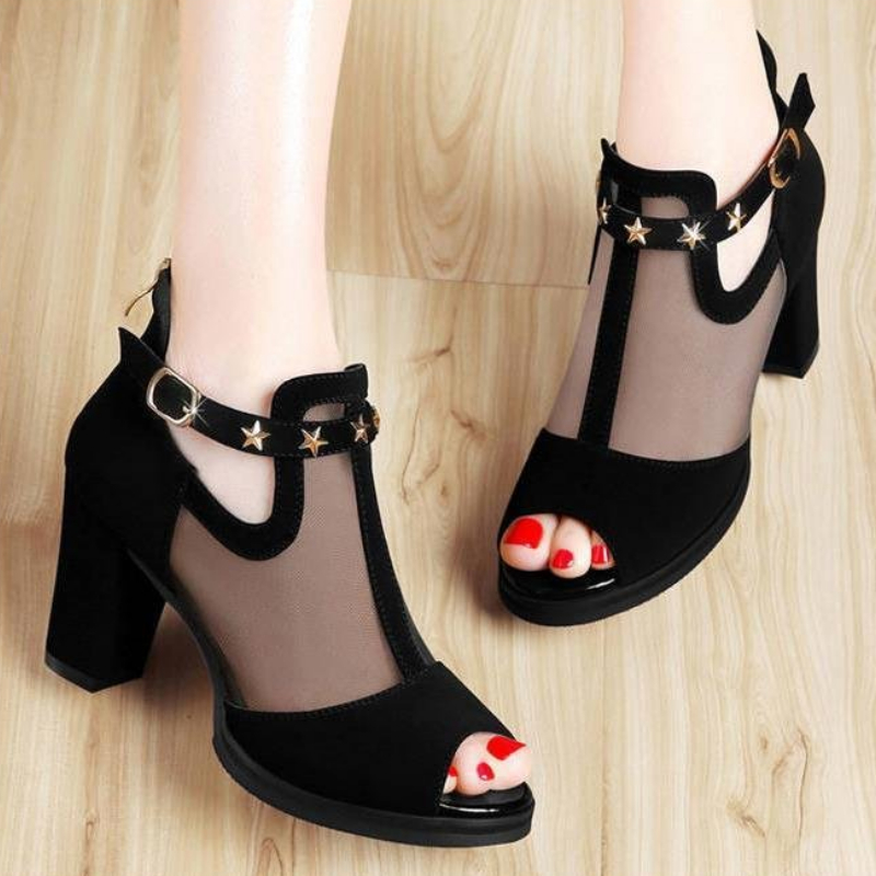 Mesh Peep Toe Block High Heels - Women Formal Wear For Summer 评论和价格