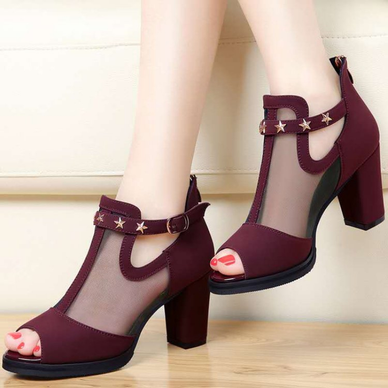 Mesh Peep Toe Block High Heels - Women Formal Wear For Summer 评论和价格
